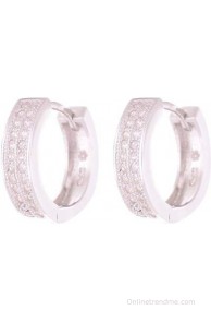 Swank Silver 925 Classic Double Lane Set Cz Studded Cubic Zirconia Sterling Silver Hoop Earring